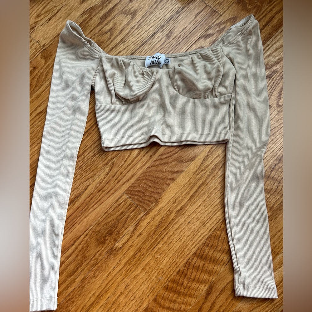 Princess Polly long sleeved tan crop top
